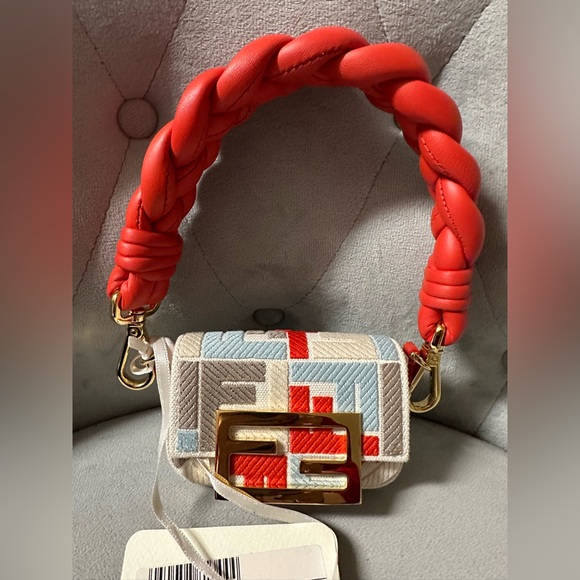 NWT FENDI Nano Baguette Multicolour canvas charm - Picture 8 of 14